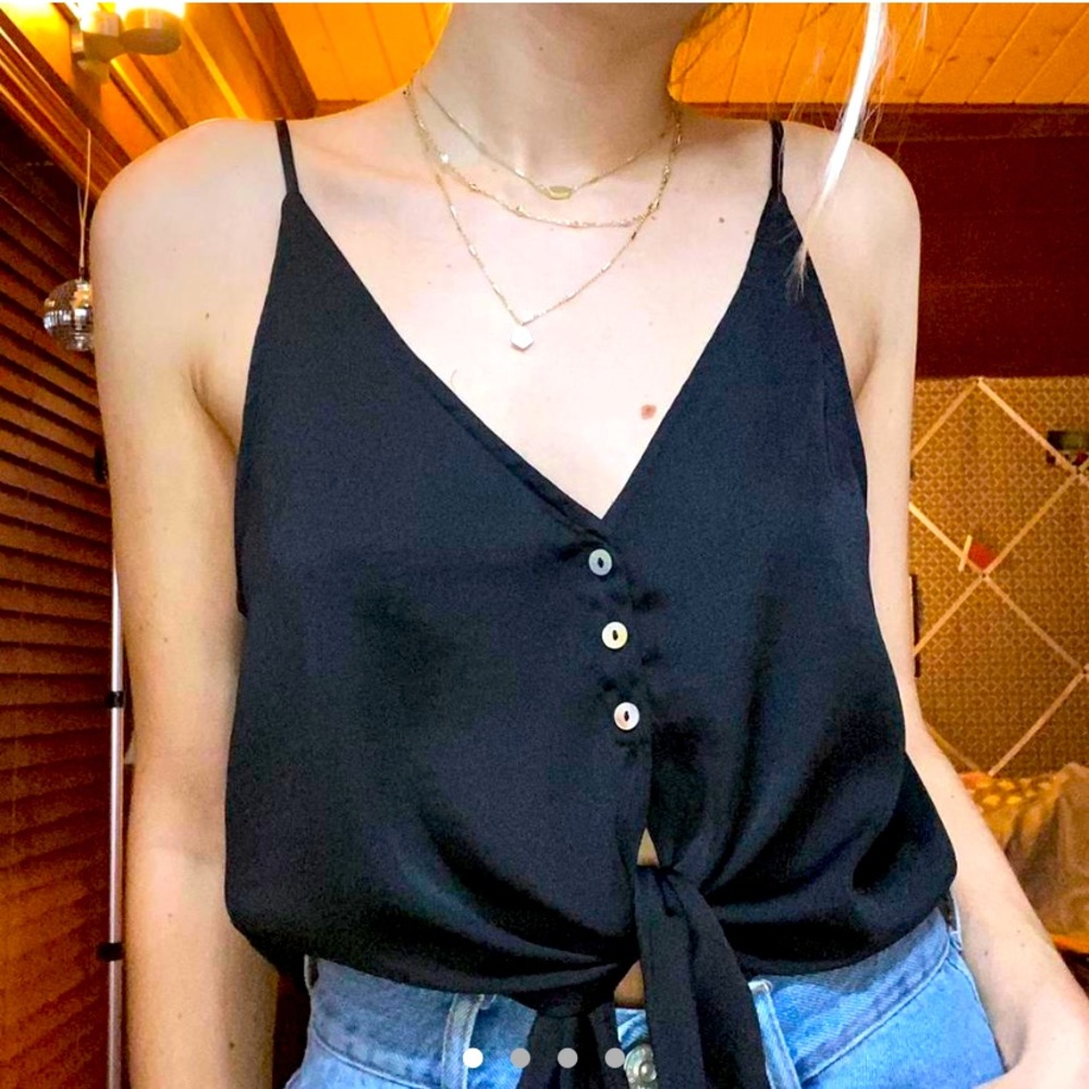 Free People Silk / Satin tie front cami tank